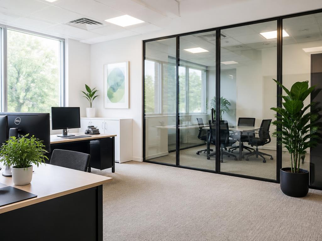 Tidy small office workspace after a commercial clean